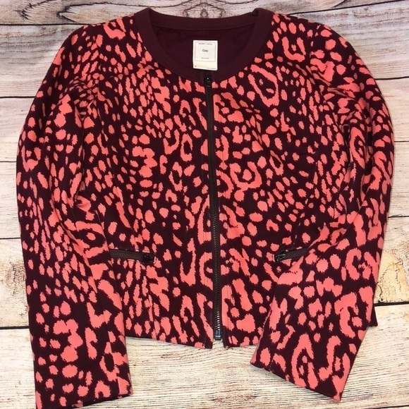 GAP Leopard Print Crop Jacket Size 0 - Picture 1 of 4